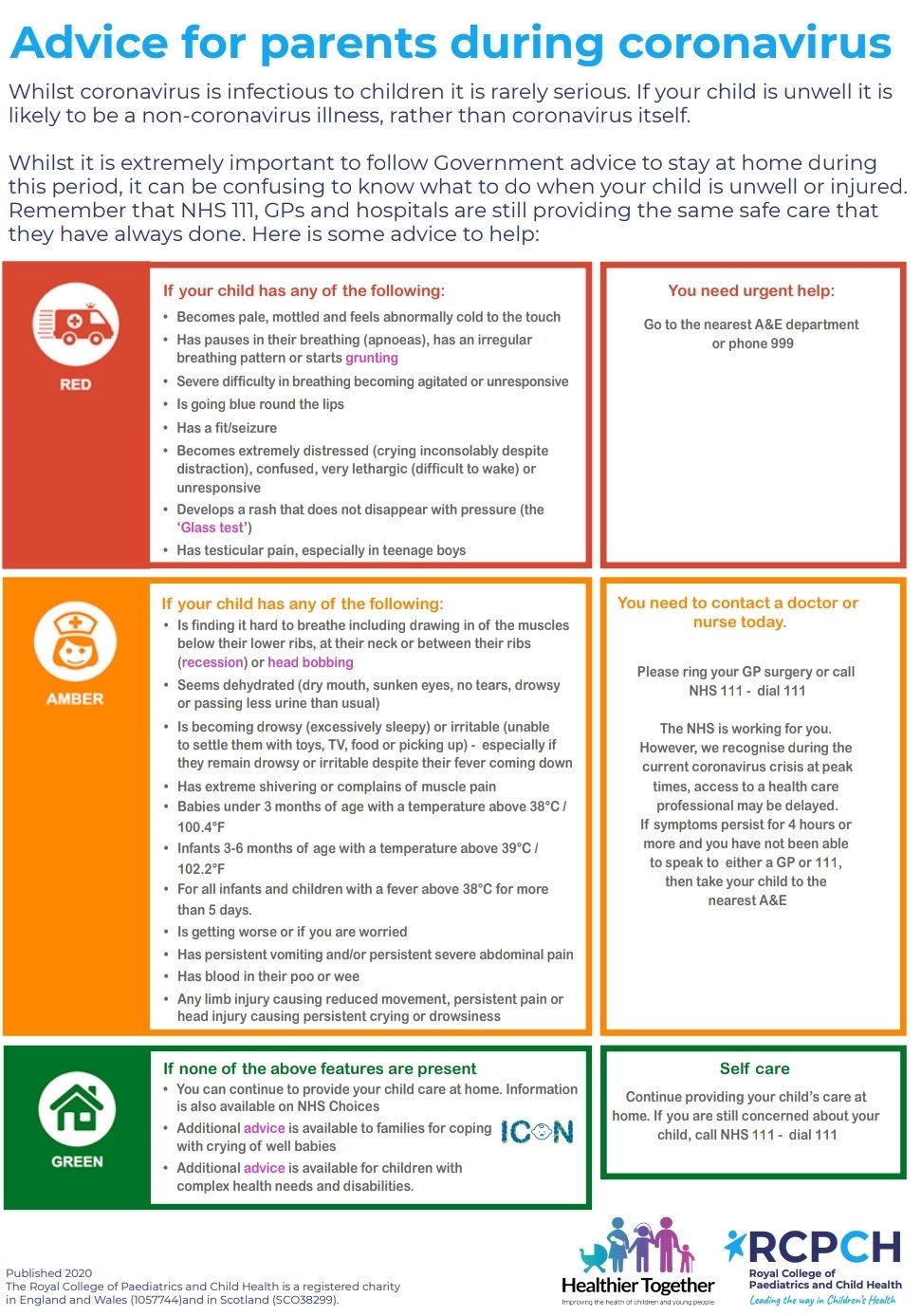 RCPCH : Advice for parents during coronavirus